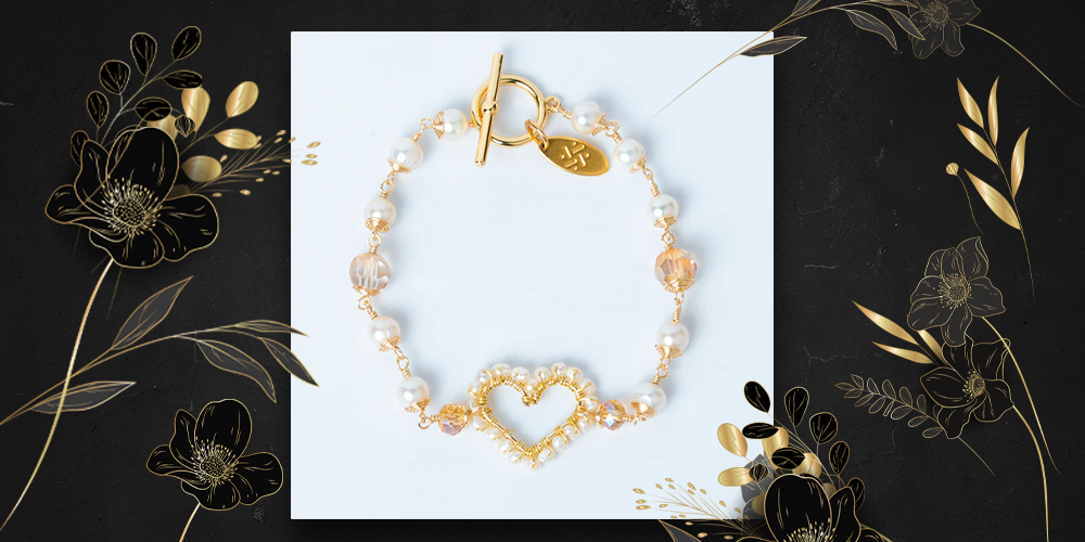 Gioconda Venice Entorchado Pearl Bracelet in Freshwater Pearl Beige Crystal and Gold Plated Details