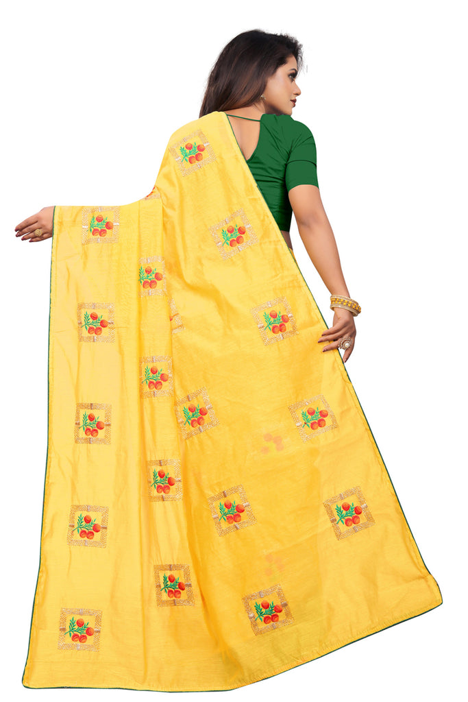 Yellow Color Embroidered Work Party Wear Trendy Saree