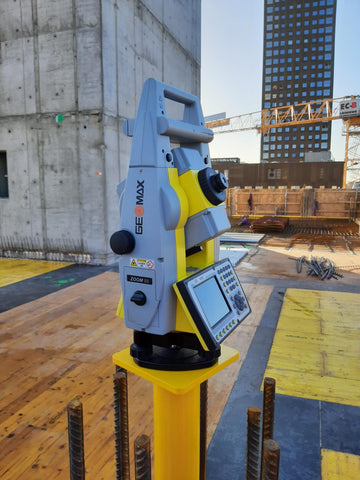 Geomax total station being used with a Survipod