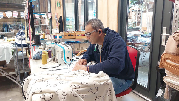 sleeping bag bunny on the sewing table