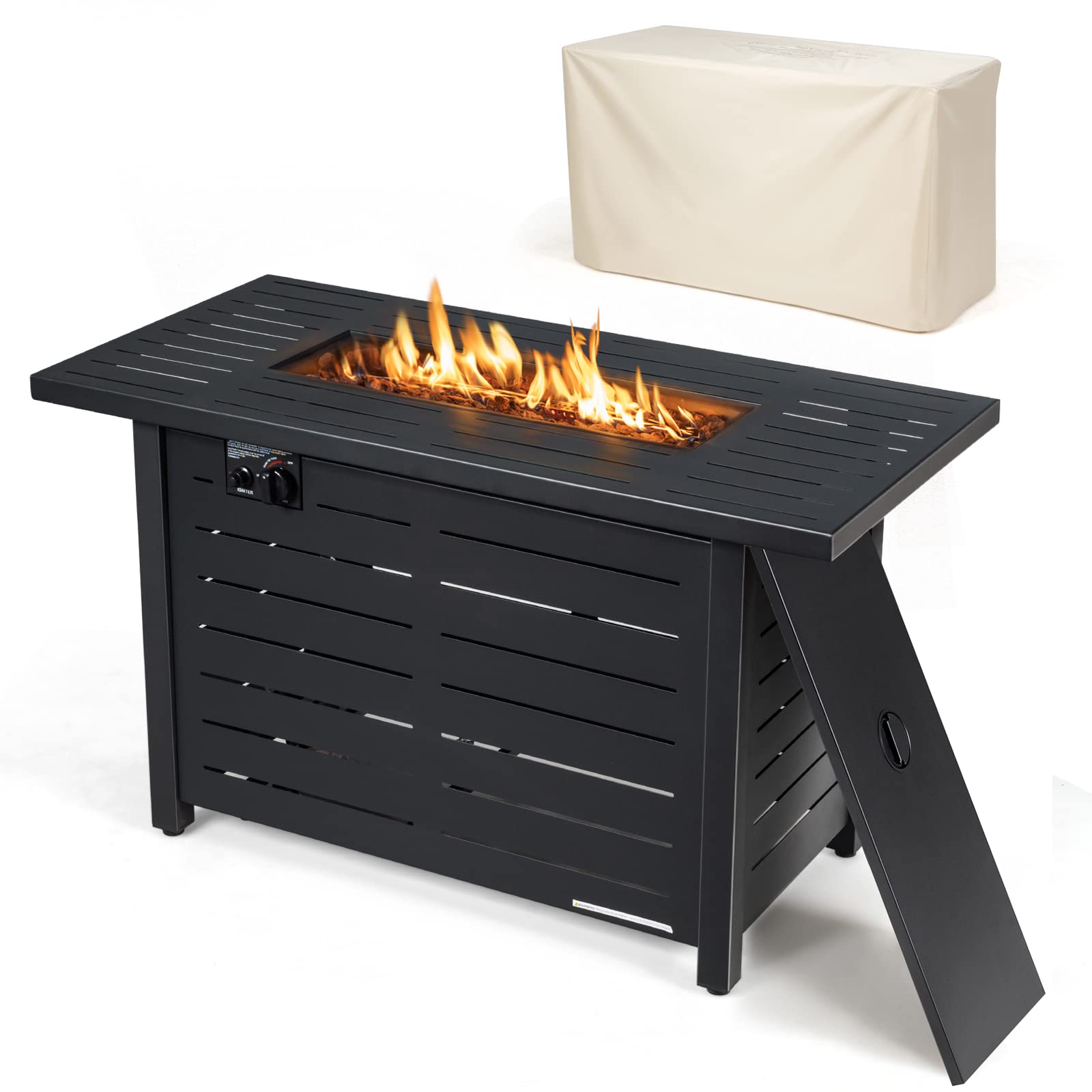 Tangkula Outdoor 60,000 BTU Fire Pit Table, Patiojoy 42 Inch Rectangular Propane Gas Fire Table with Solid Steel Frame, Electric Ignition
