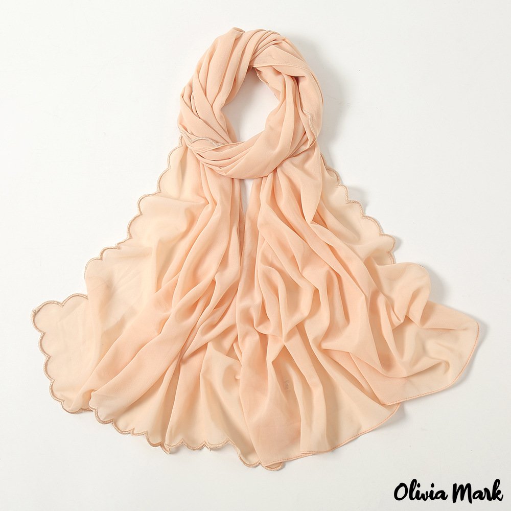 Olivia Mark - Autumn and winter new pearl chiffon embroidery cloth shawl solid color scarf ladies fashion headscarf
