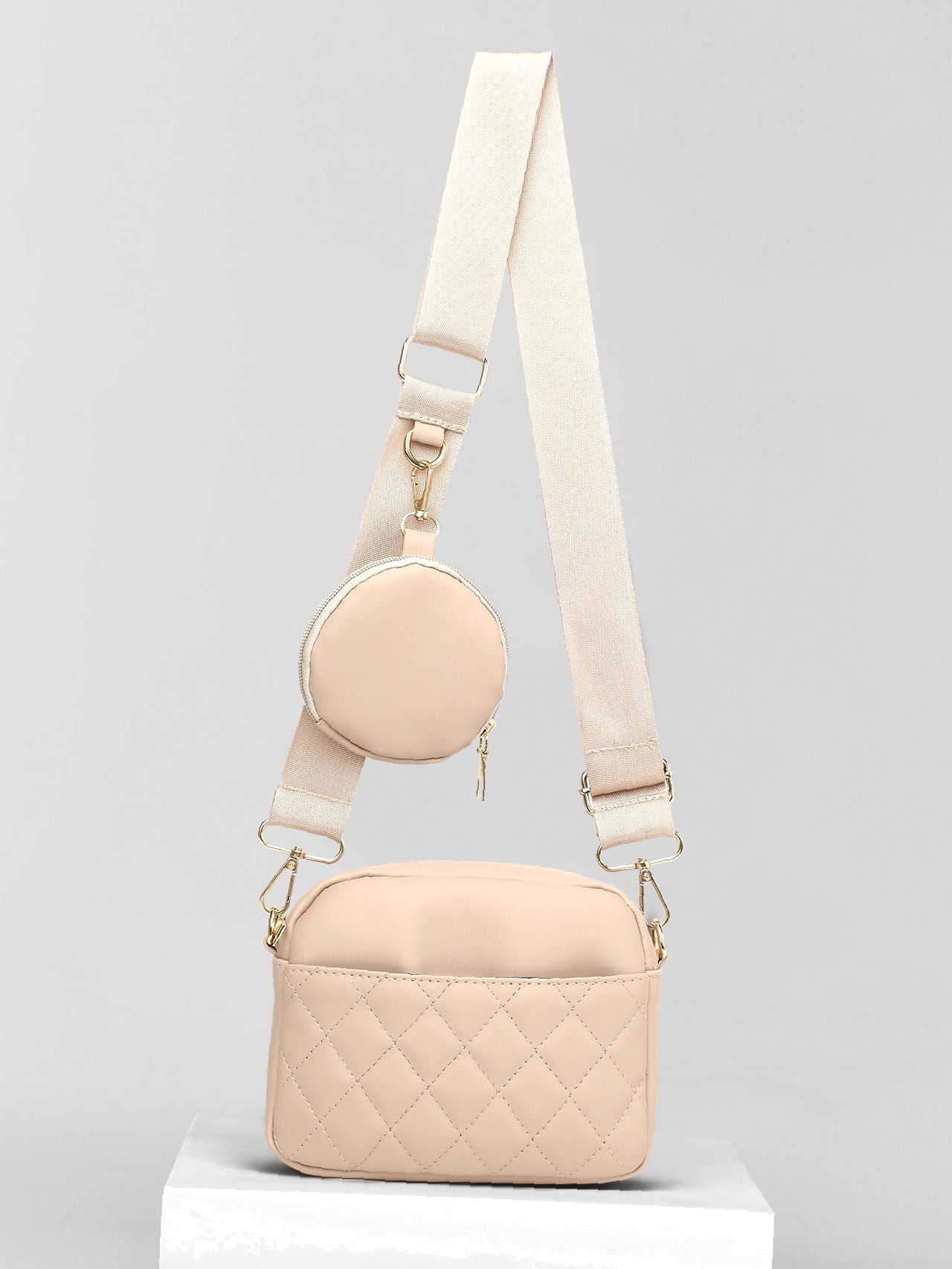 Olivia Mark - Minimalist Quilted Square Bag with Coin Purse  - Women Crossbody