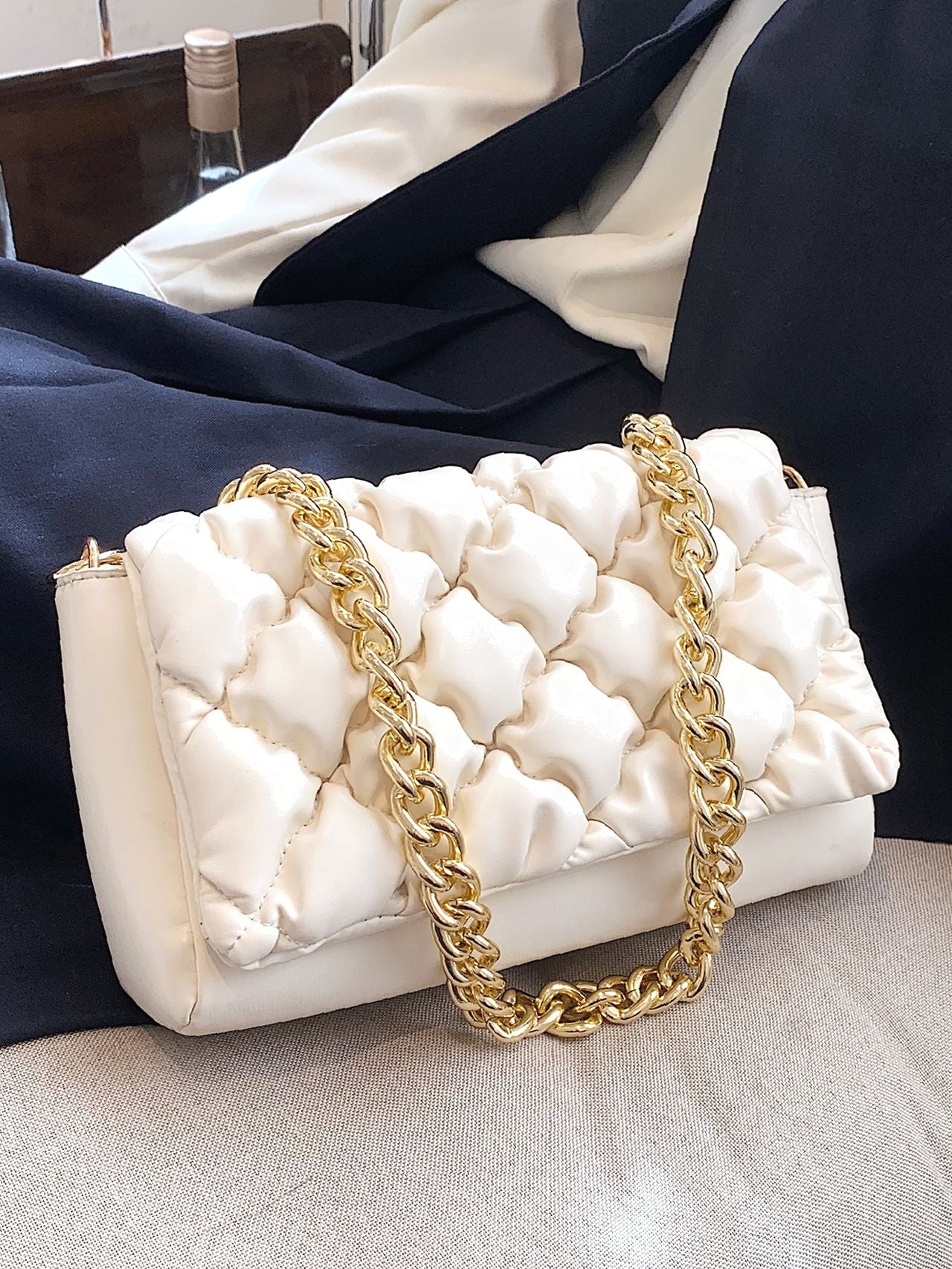 quilted flap chain shoulder bag