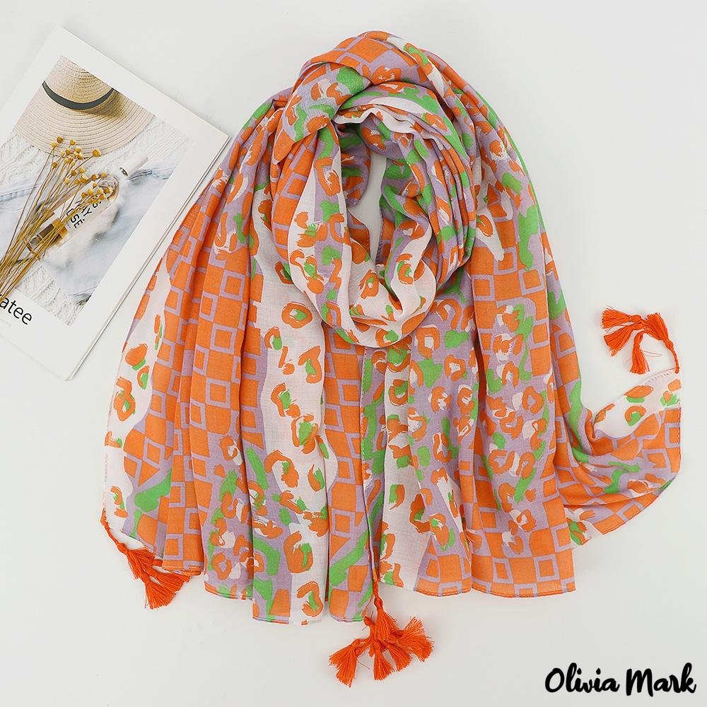 Olivia Mark - New geometric print stitching fashion tassel ladies scarf travel sun protection shawl autumn and winter thin section scarf female