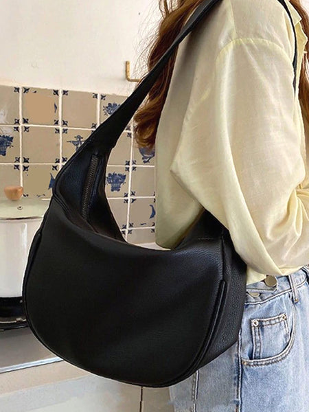 Olivia Mark - Minimalist Zip Shoulder Saddle Bag - Women Shoulder Bags