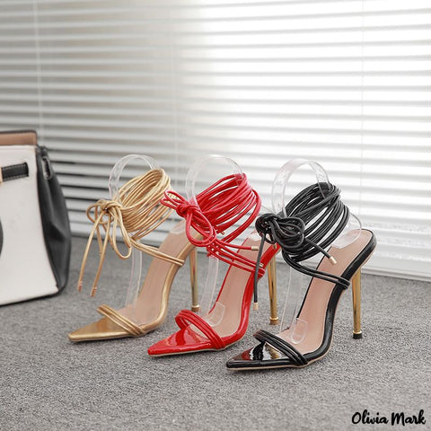 Olivia Mark - Sexy Pointed-Toe Cross-Strap Electroplated Heel Sandals