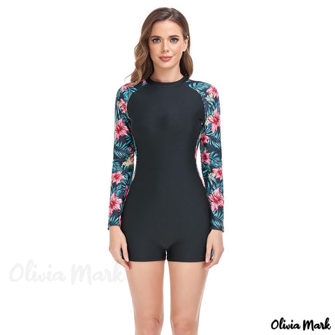 Olivia Mark - Long Sleeve Sun Protection One-piece Swimsuit Fashion Sl