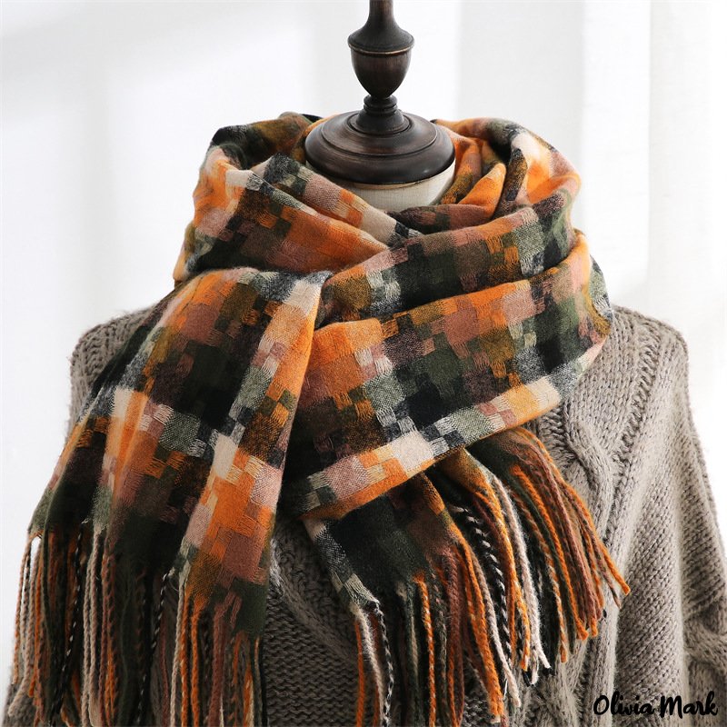 Olivia Mark - New plaid scarf women winter long paragraph tassel shawl fashion street imitation cashmere warm scarf men