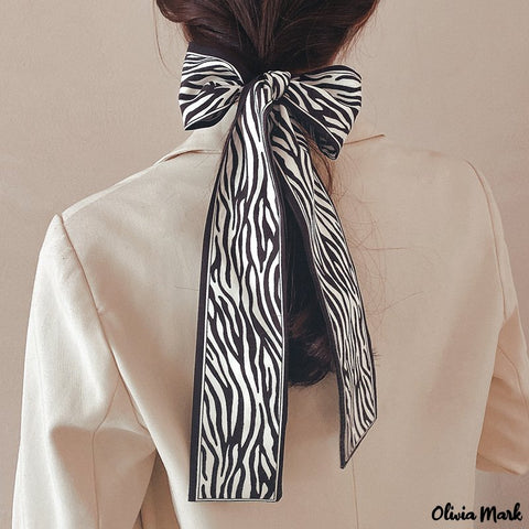 Olivia Mark - Thin narrow long strip of bird check silk scarf female wind gentle and elegant tie hair floating belt retro French silk scarf hair band female