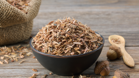 crushed oak bark in a bowl