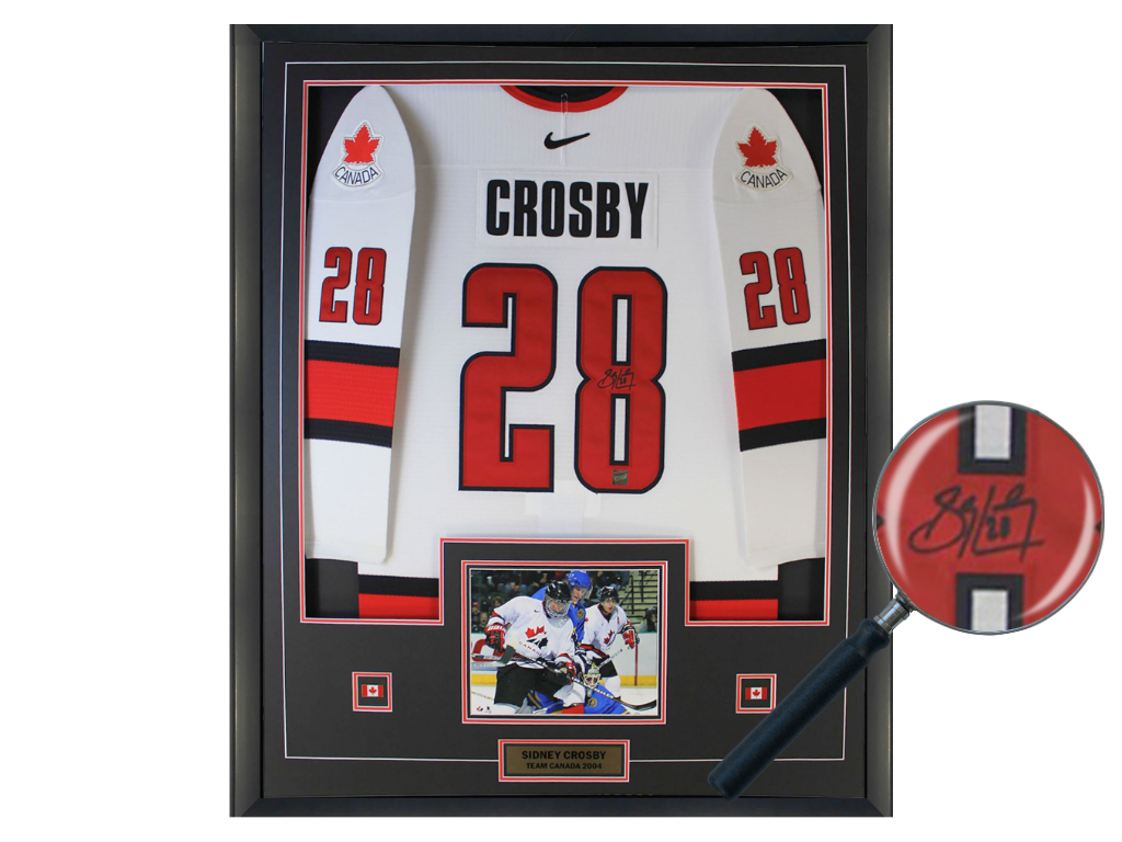 Sidney Crosby signed framed 2004 Team Canada World Juniors Game Model jersey. Frameworth Auctions