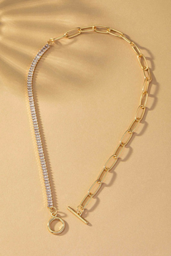 Rhinestone & Link Toggle Necklace