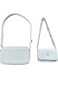 White Chevron Quilted Purse Set