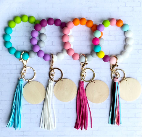Customizable Silicone beaded lanyard with wood disc, engraved wood dis –  Amanda's Crafty Creations