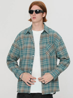 Men's Plaid Button Down Long Sleeve Shirt - Quantum Luv