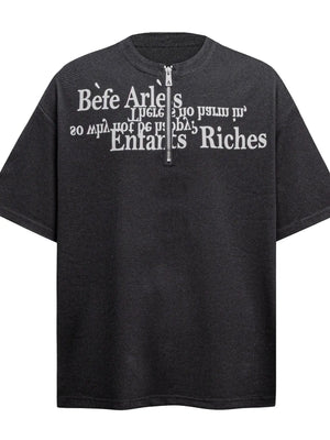 Men's Letter Quarter Zip Short Sleeve T-Shirt - Quantum Luv