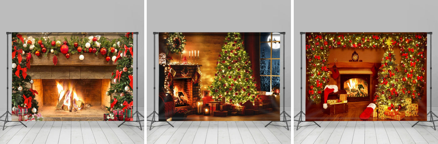 Lofaris Christmas Tree Fireplace Holiday Christmas Backdrop