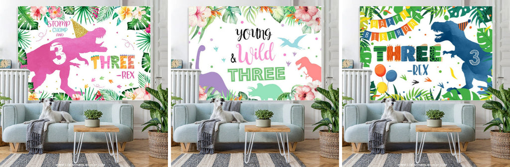 Young Wild Dinosaur Plant Backdrop for Three Birthday Party – Lofaris