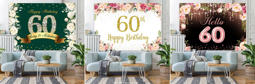 Hello 60 Blooming Flowers Happy 60Th Birthday Backdrop – Lofaris