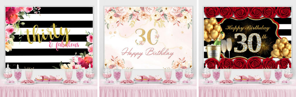30th Happy Birthday Floral Pink Backdrop for Party – Lofaris