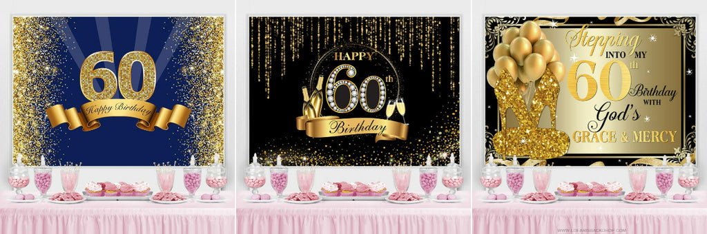 Gold Glitter Heels And Balloons 60th Birthday Backdrop – Lofaris