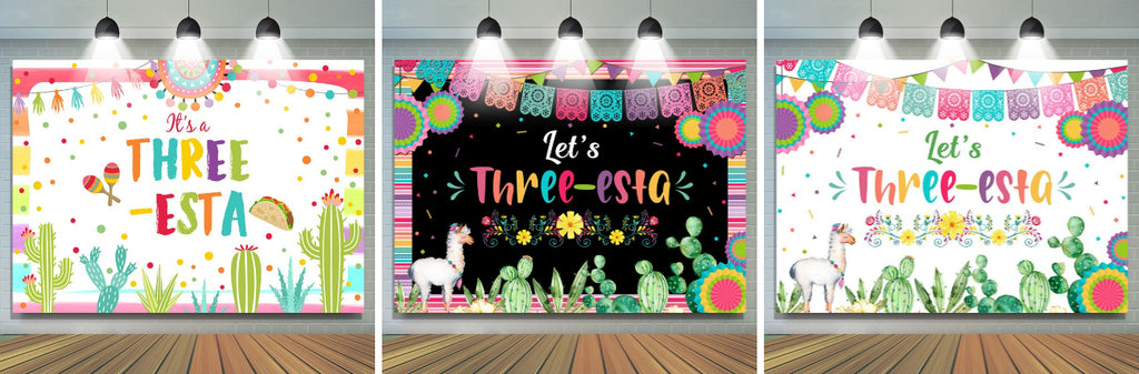 Fiesta Lets Three Kids Colorful 3rd Birthday Backdrop – Lofaris