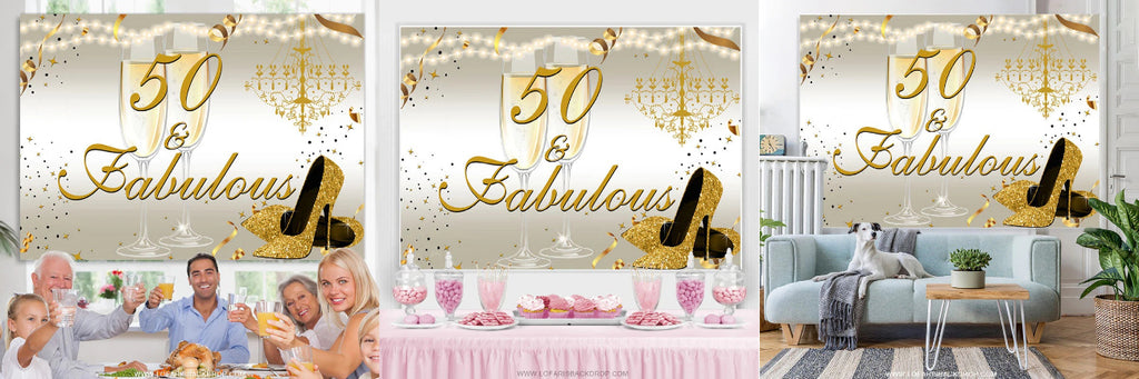 Gold Glitter Heels 50th Fabulous Birthday Backdrop – Lofaris