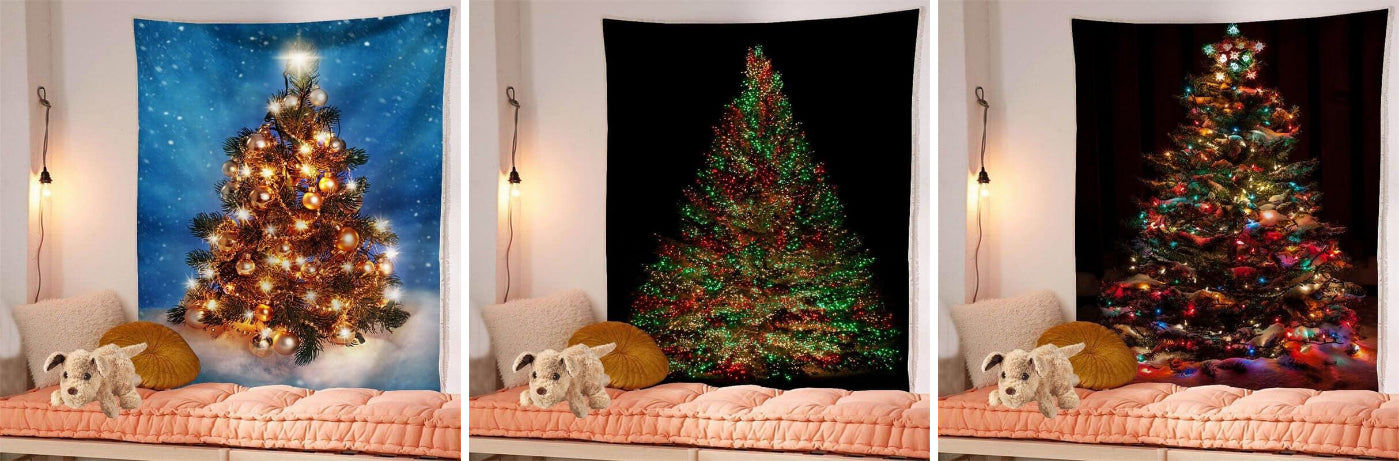 Glitter Multicolor Christmas Tree Holiday Wall Tapestry