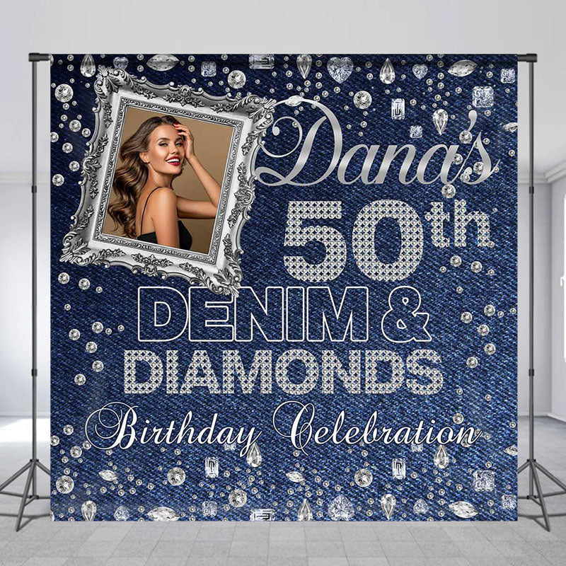 Custom Denim And Diamond 50th Birthday Photo Backdrop