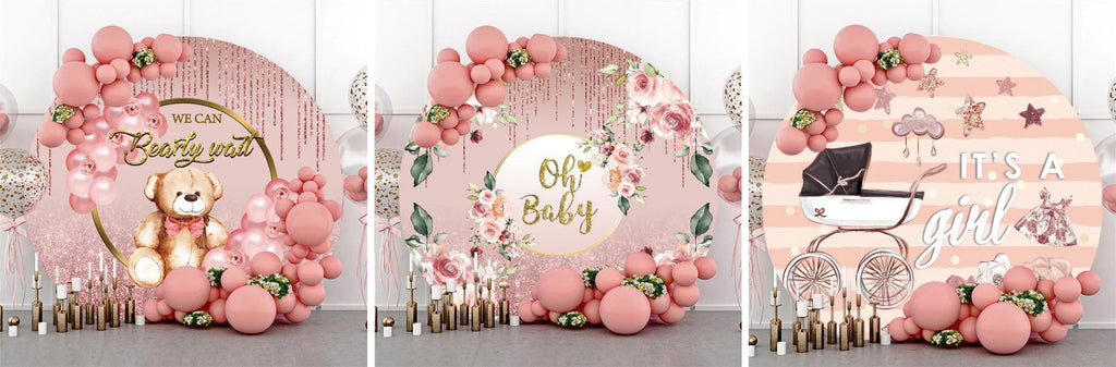 Girls Round Baby Shower Backdrops - Lofaris