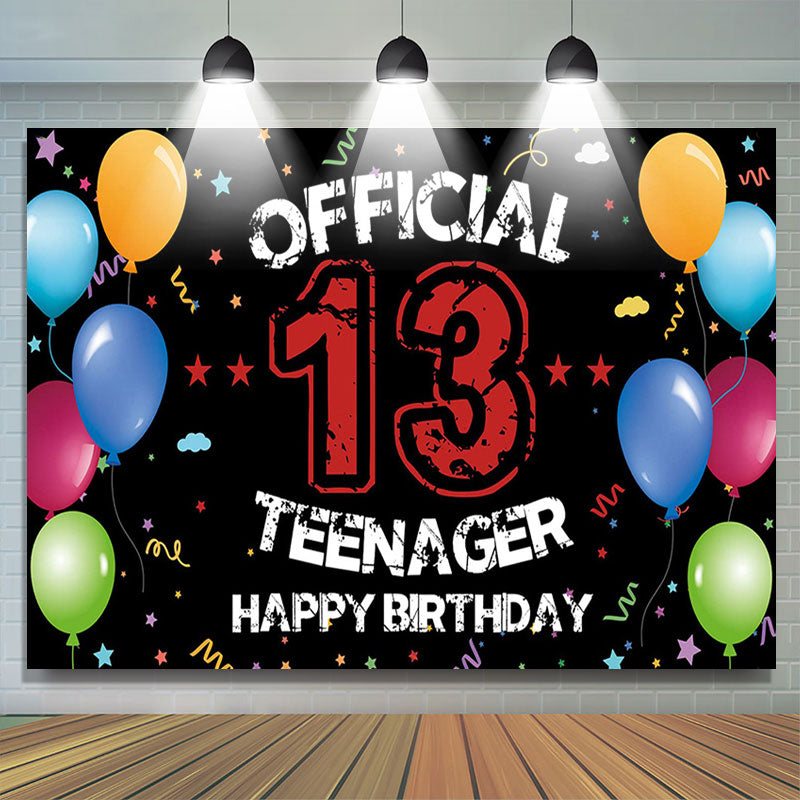 Offical Ribbons Balloons Teenager 13th Birthday Backdrop - Lofaris