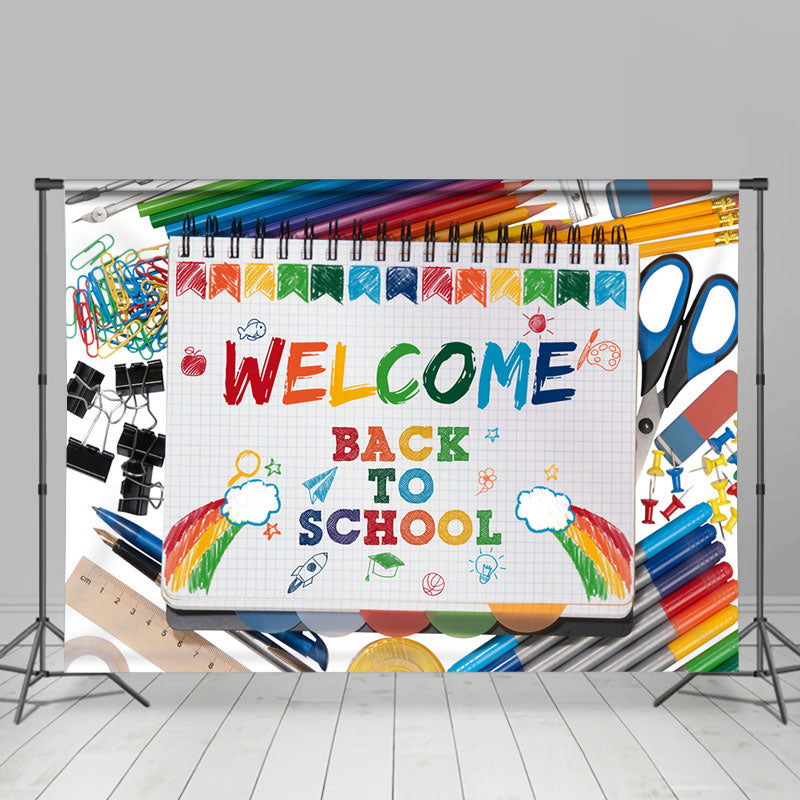 Stationery Colorful Welcome Back To School Backdrop - Lofaris