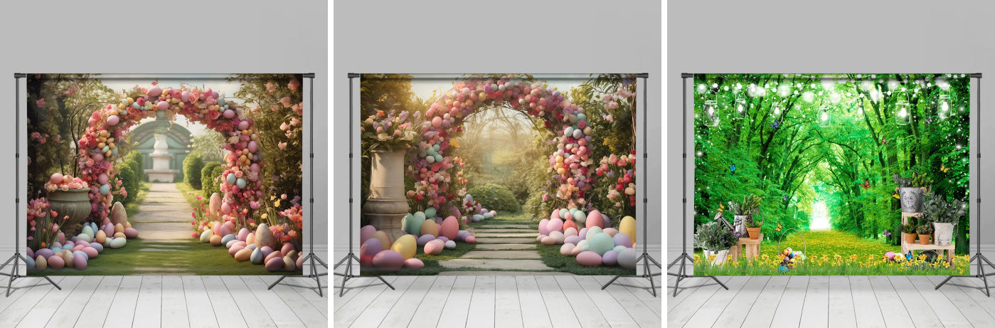 Colored Eggs Flower Arch Door Grass Easter Backdrop - Lofaris