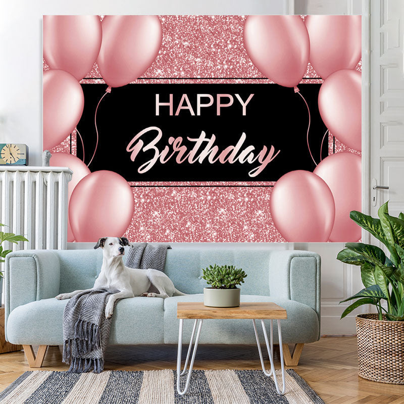 Balloon Pink Bokeh and Black Happy Birthday Backdrop – Lofaris