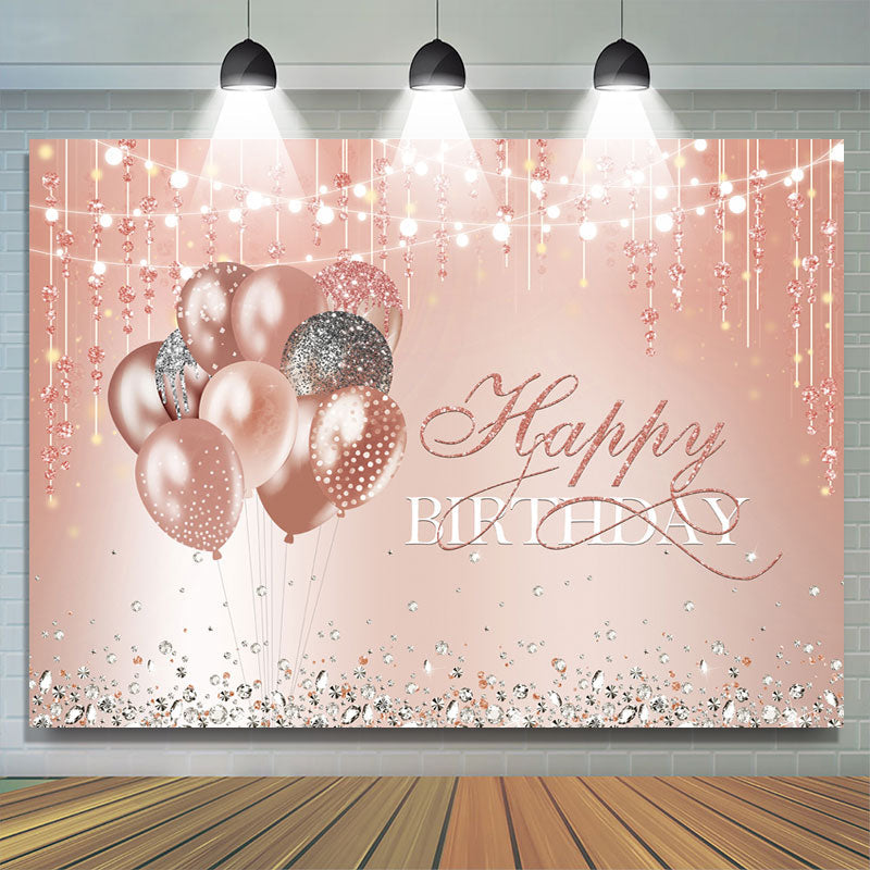 Balloon Pink Diamonds Glitter Happy Birthday Backdrop – Lofaris