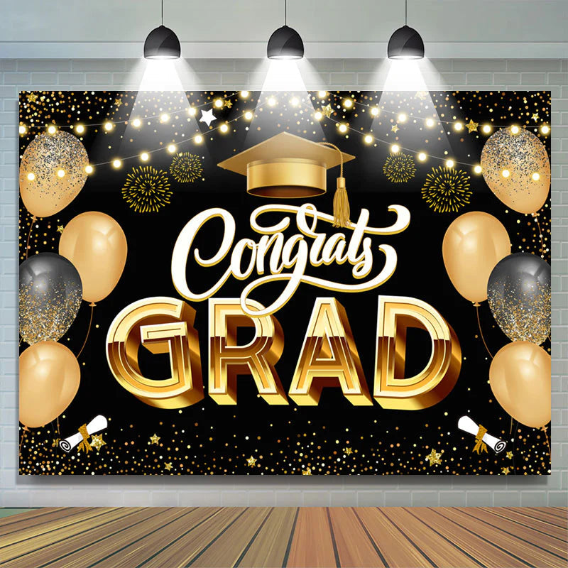 Lofaris Balloon Scroll Spark Happy Graduation Backdrop