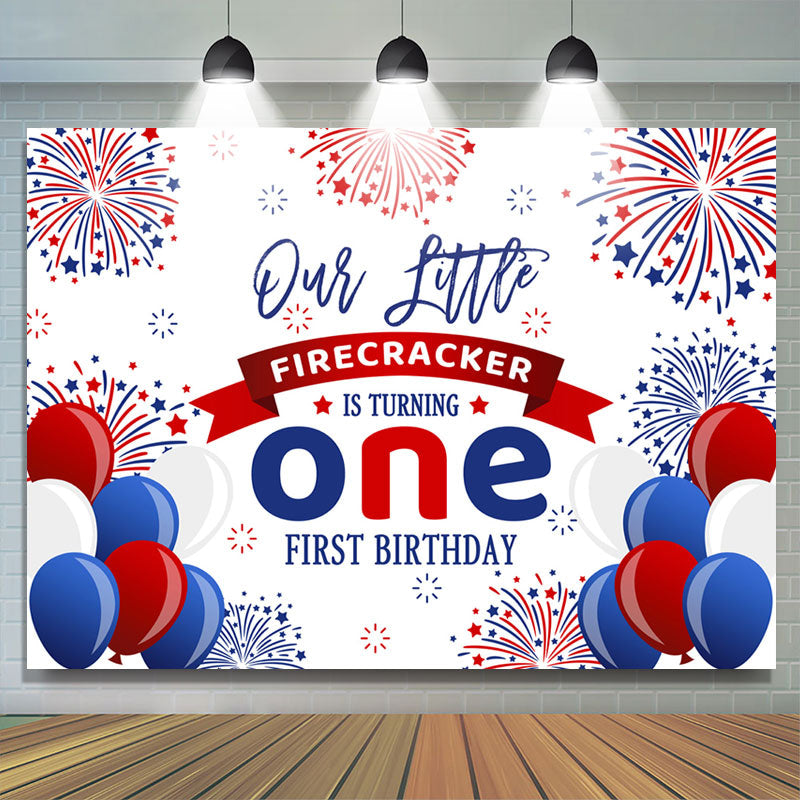 Balloons Little Firecracker 1st Birthday Backdrop