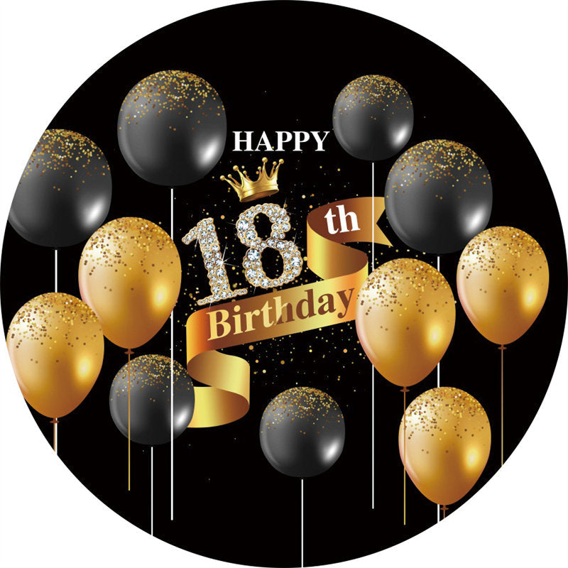 Black Gold Glitter Balloons Round 18th Birthday Backdrop – Lofaris