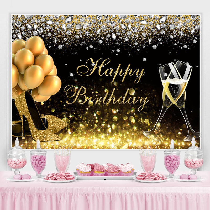 Black Golden Balloons Bokeh Happy Birthday Backdrop – Lofaris
