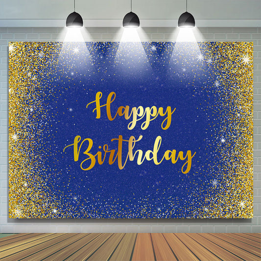 Glitter Silver and Navy Blue Happy Birthday Backdrop