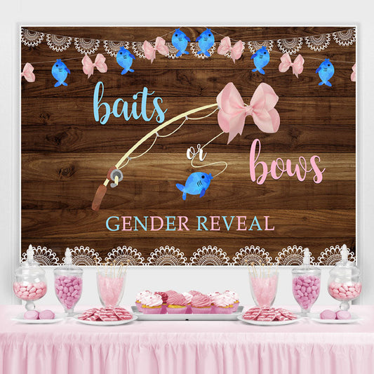 He Or She Go Fishing Grey Wood Baby Shower Backdrop