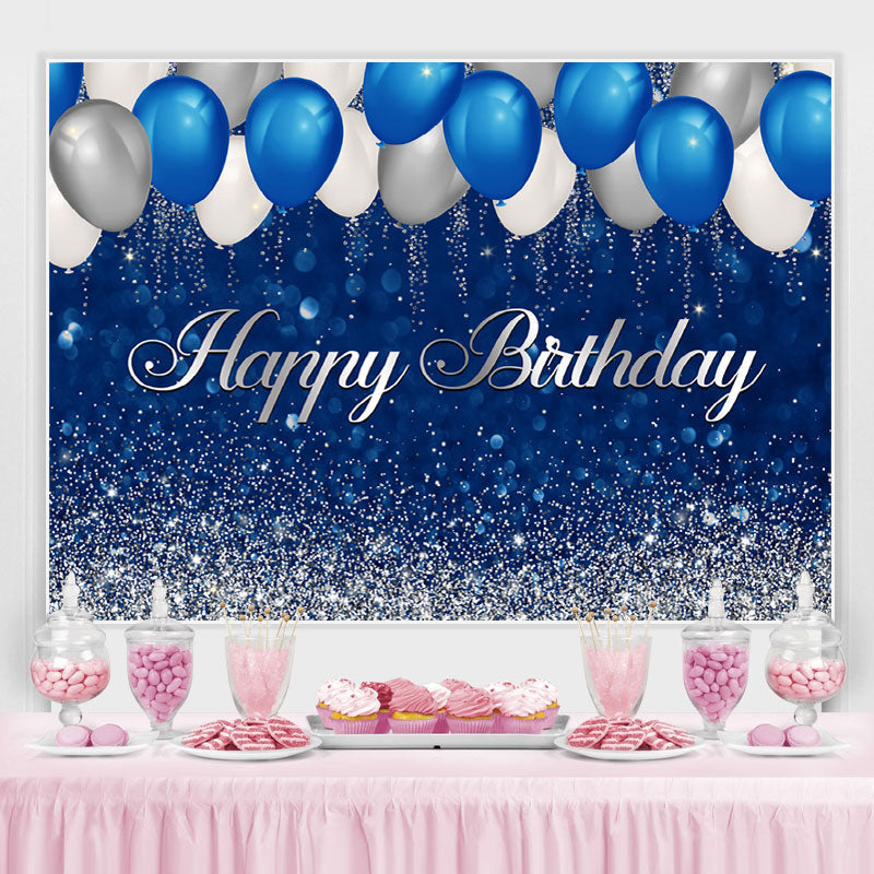 Bule and Silver Balloon Bokeh Happy Birthday Backdrop – Lofaris
