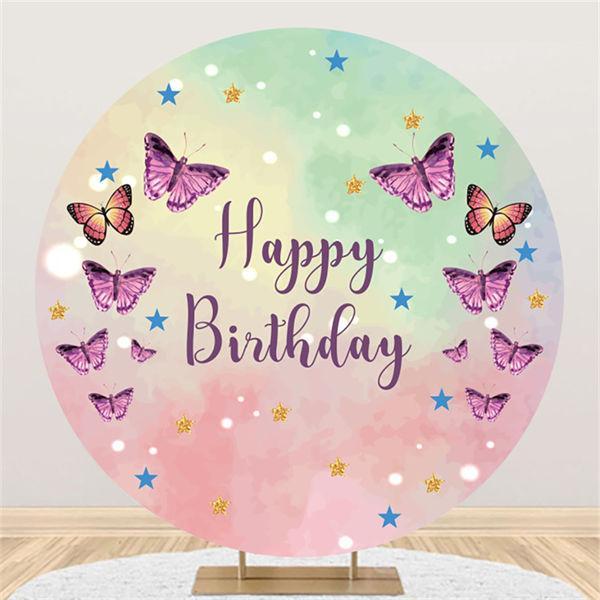 Butterfly Five-Pointed Star Round Birthday Backdrop - Lofaris