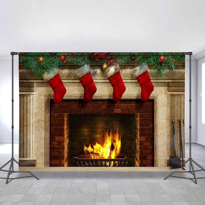 Lofaris Christmas Stocking And Fireplace Backdrop For Party