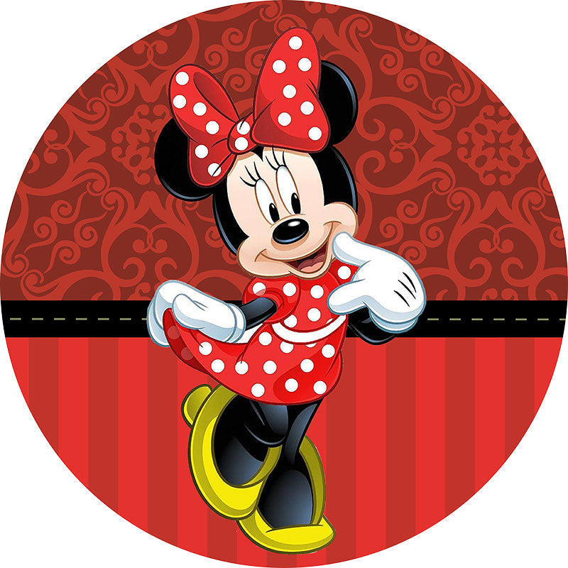 Circle Black Red Birthday Mini Mouse Backdrop - Lofaris