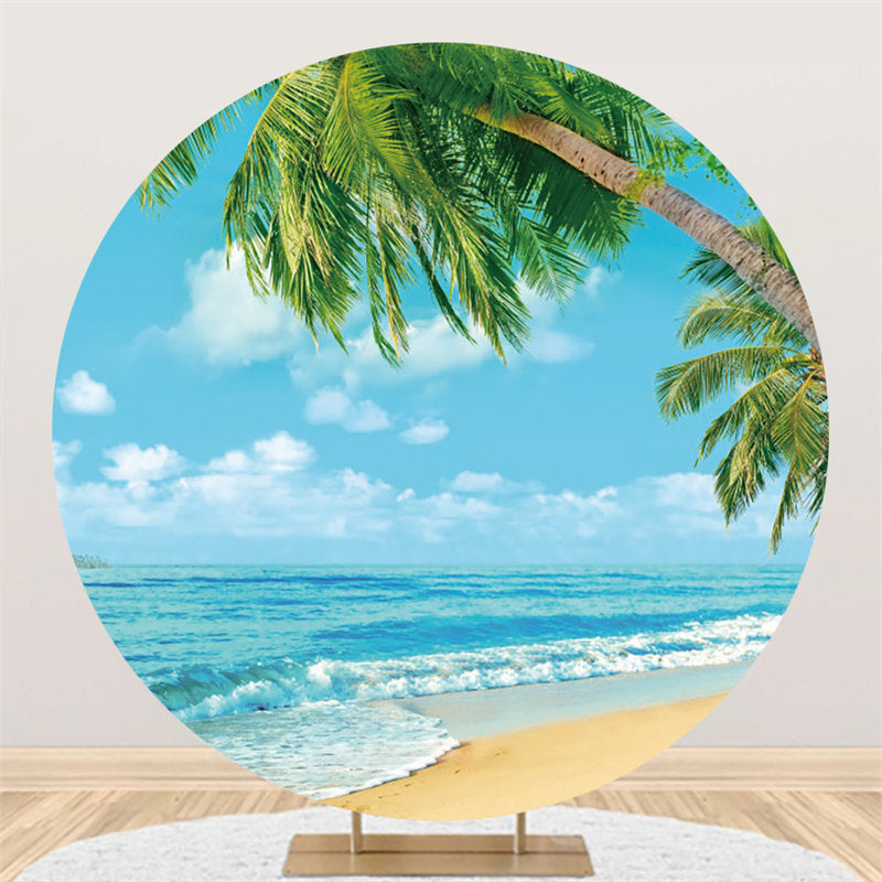 Coconut Tree And Blue Sky Beach Round Summer Backdrop – Lofaris