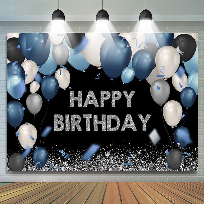 Dark and Silver Bokeh Balloon Happy Birthday Backdrop – Lofaris