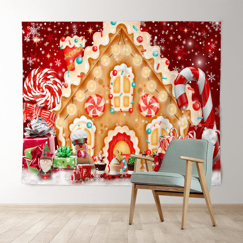 Gingerbread House Candy Land Merry Christmas Backdrop