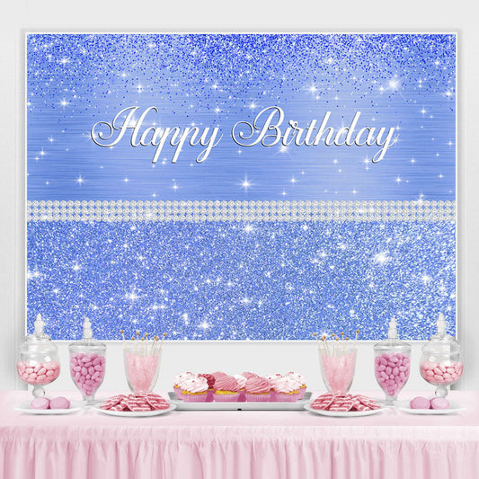 Glitter Silver and Navy Blue Happy Birthday Backdrop